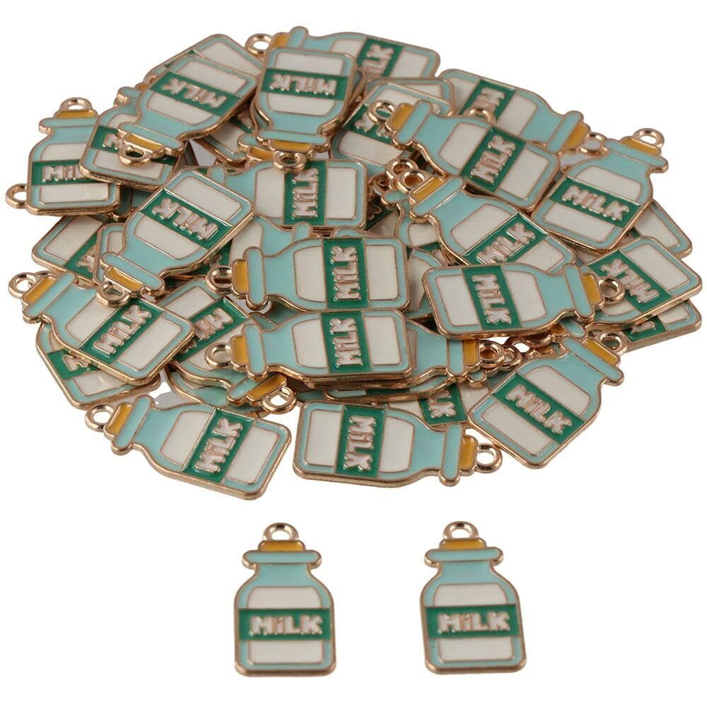 6383 50Pcs Enamel Milk Bottle Shaped Charms,27X13mm Golden Plated Milk